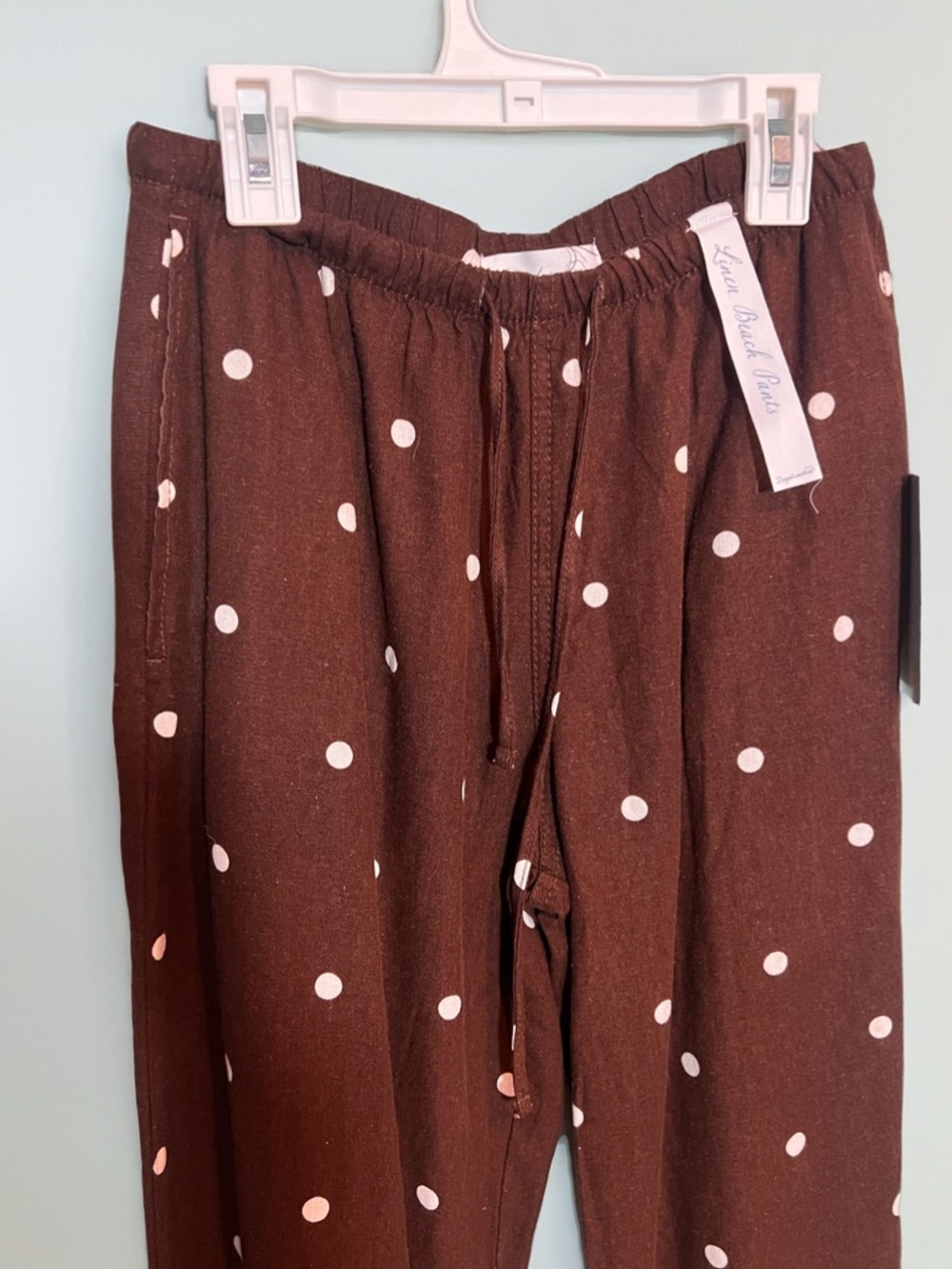Daydreamer Los Angeles Linen Beach Pants Brown Polka Dot Lounge Pants S NWT